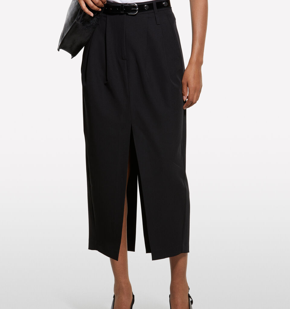 Black midi skirt with slit - women's midi skirts - Black | Sisley image number 3